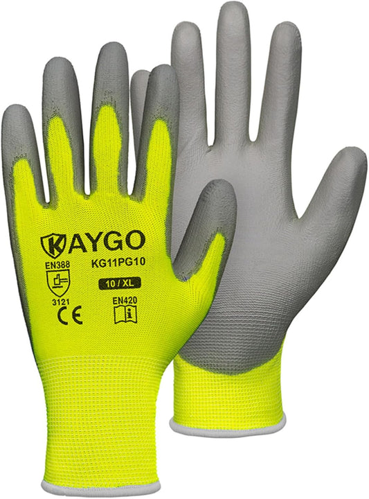 Safety Work Gloves for Men and Women PU Coated, 60 Pairs Seamless Knit Glove with Thin Polyurethane Coated Smooth Grip on Palm&Fingers, Ideal for General Light Duty Work, KG11P