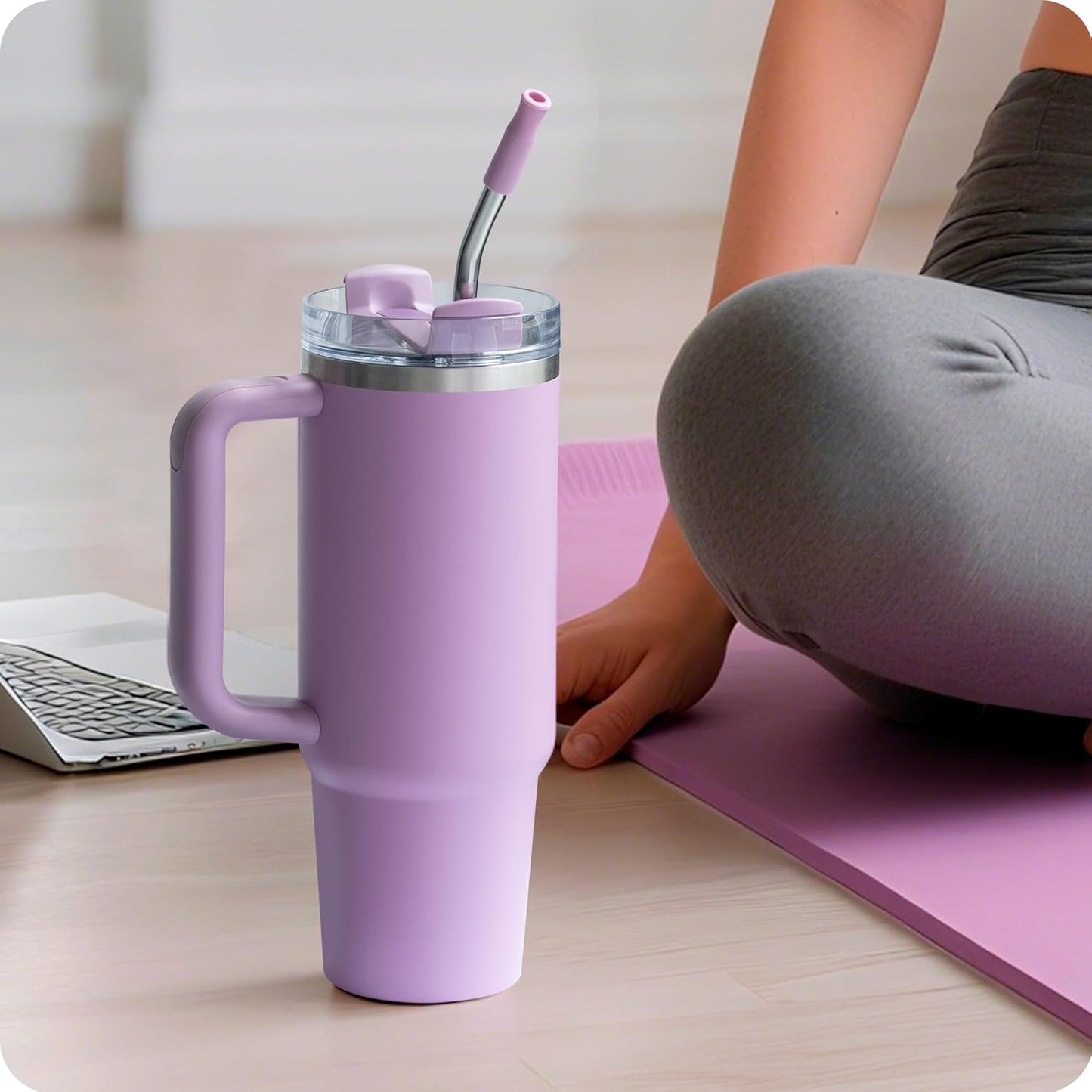 Reusable Stainless Steel Straws with Silicone Tip for Stanley 30oz, Metal Drinking Straws for 30oz Tumbler,3 Bent Tubes & 6 Tips& 1 Cleanr Brush (Lilac)