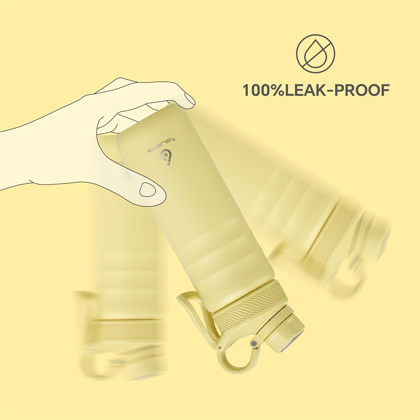 IDEUS Insulated Stainless Steel Water Bottle with 2 Leak-Proof Lids, Thermal Water Flask for Hiking Biking, 24oz, Light Yellow