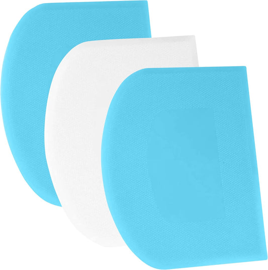 SURDOCA Dough Scraper Bench Scraper - 3P 4.7x3.7" Plastic Flexible Bowl Scraper, Sharp Edge & Angles Cake Scraper. Non-Slip Bakeware Decorating Tools Sculpting & Modeling Tools - Blue+White+Blue