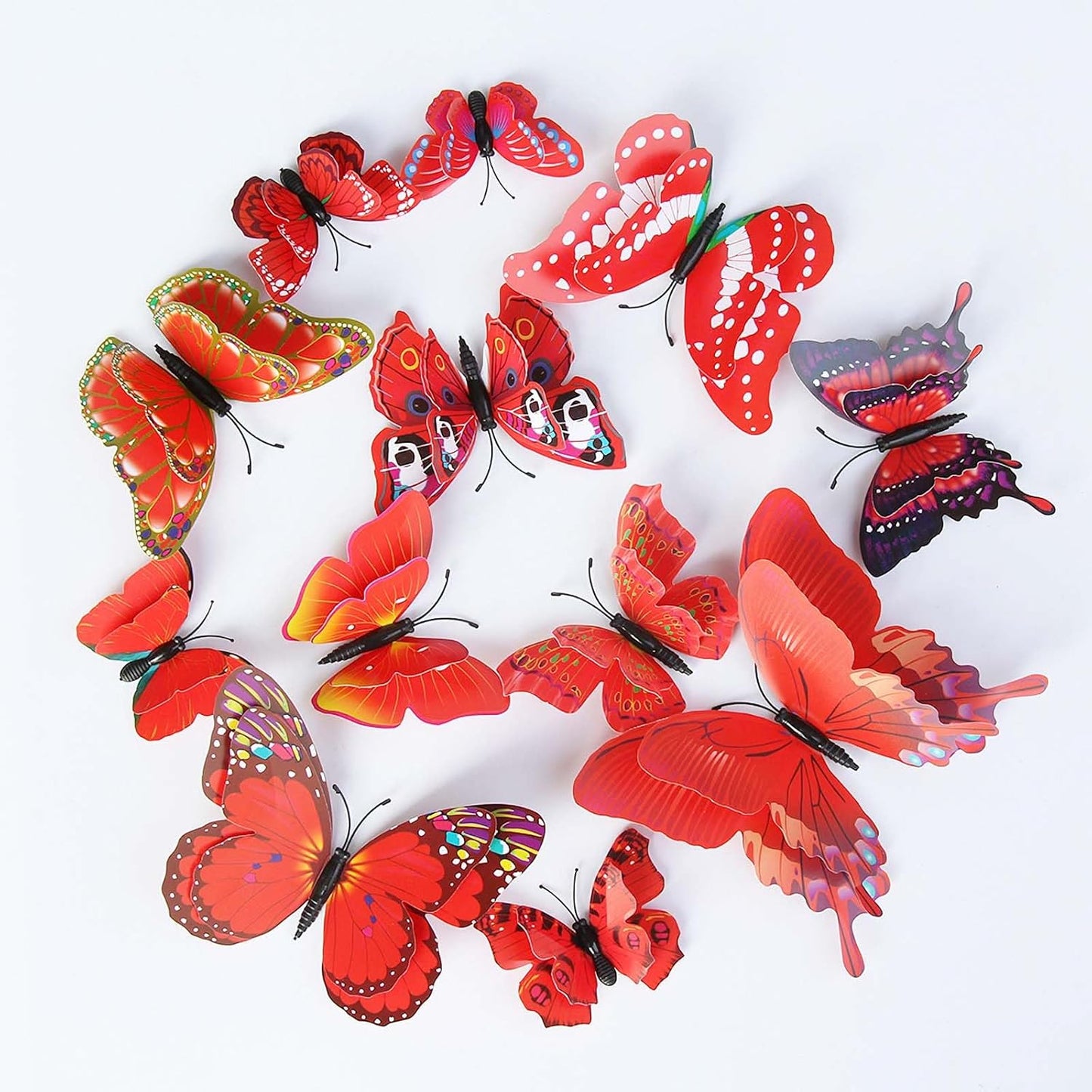 Butterfly Wall Decor 24/48 PCS, 3D Butterflies Stickers for Party Decorations with Magnets (Red, 48)