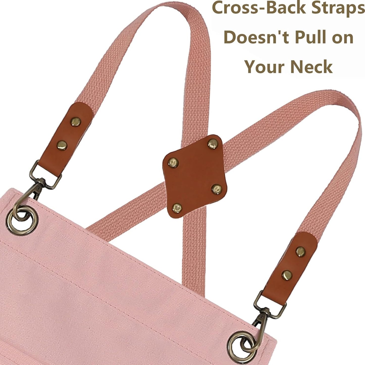 AFUN Chef Aprons for Women Men with Large Pockets, Cotton Canvas Cross Back Water Repellent Work Apron, Size M to XXL (LightPink)