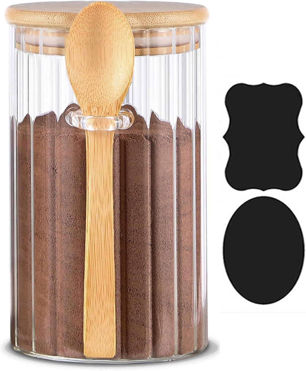 25 FL OZ Large Airtight Glass Jar with Bamboo Spoons Lids Overnight Oats Container Decorative Coffee Bar Food Storage Jar Cereal Nuts Salts Coffee Tea Flour Sugar Container Spice Jar