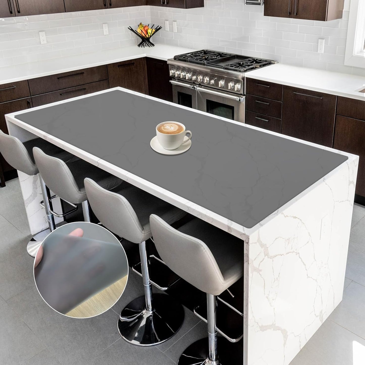 Silicone Mats for Kitchen Counter, 47.3"x23.6"(120cmx60cm) Large Heat Resistant Mat Kitchen Island Waterproof 2MM Thick Countertop Protector Mat Nons-slip Extra Large Counter Mat, Translucent Black