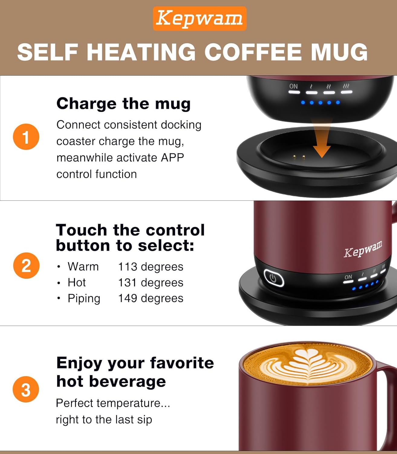 Heated Coffee Mug T1-14oz Fast Heating & Longer Battery Life Self Heating Coffee Mug Hot to 149℉ - Touch & App Controlled Mug Coffee and Hot Beverage Warmer, Gifts for Women and Men