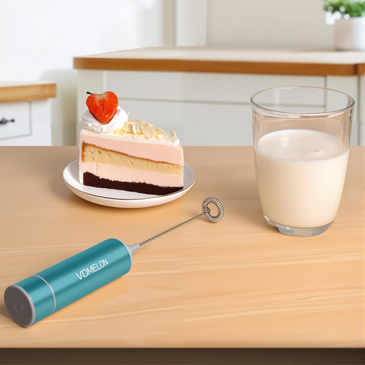 Milk Frother Handheld, Battery Operated Coffee Foamer Drink Mixer with 2 Stainless Steel Electric Whisks for Coffee, Latte, Cappuccino, Hot Chocolate, Protein， Batteries Included, Light Blue