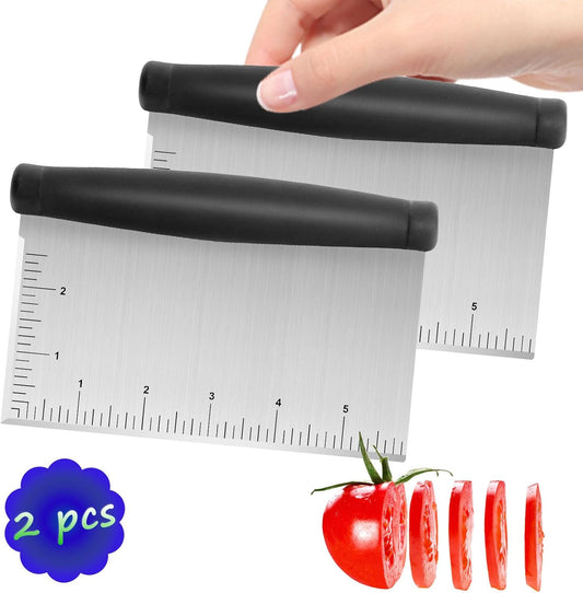 2pcs Stainless Steel Dough Scraper & Chopper - 6 Inch Multi-Purpose Kitchen Tools with Measuring Markings, Cutter for Dough, Pizza Cutter for Kitchen Baking