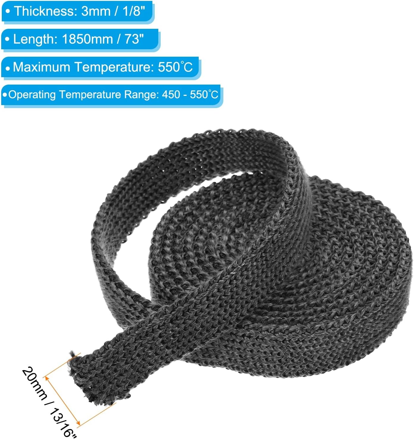 PATIKIL Wood Stove Gasket, 2Pcs 13/16" x 1/8" x 73" Flat Graphite Fiberglass High-Temperature Resistance Seal Rope for Stoves Fireplace Door, Black