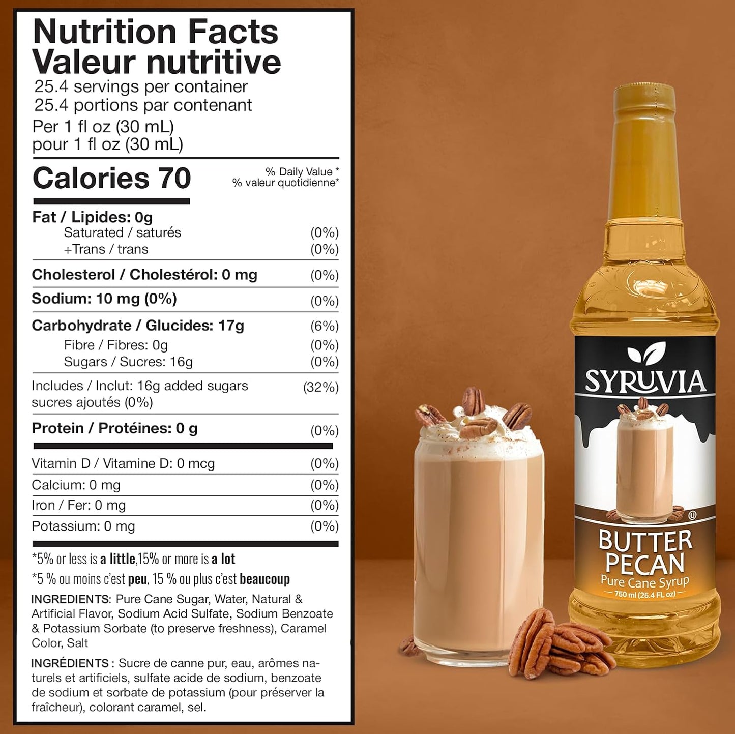 Syruvia Glazed Donut & Butter Pecan Coffee Syrup - 25.4 fl oz Premium Coffee Flavoring Syrup. No Coloring, Kosher, and Gluten-Free. Perfect for Drinks, Sodas, Shakes, Desserts, & More.