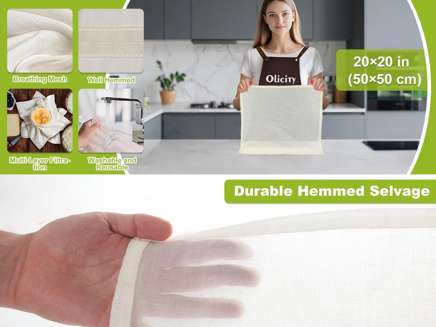 Organic Cheese Cloths, GOTS Certified, Grade 100,20x20Inch Hemmed Cheese Cloth Reusable Muslin Cheesecloth for Straining, 100% Cotton Unbleached Fine Mesh Cloth Cheese Cloths for Cooking,Sushi,Juicing