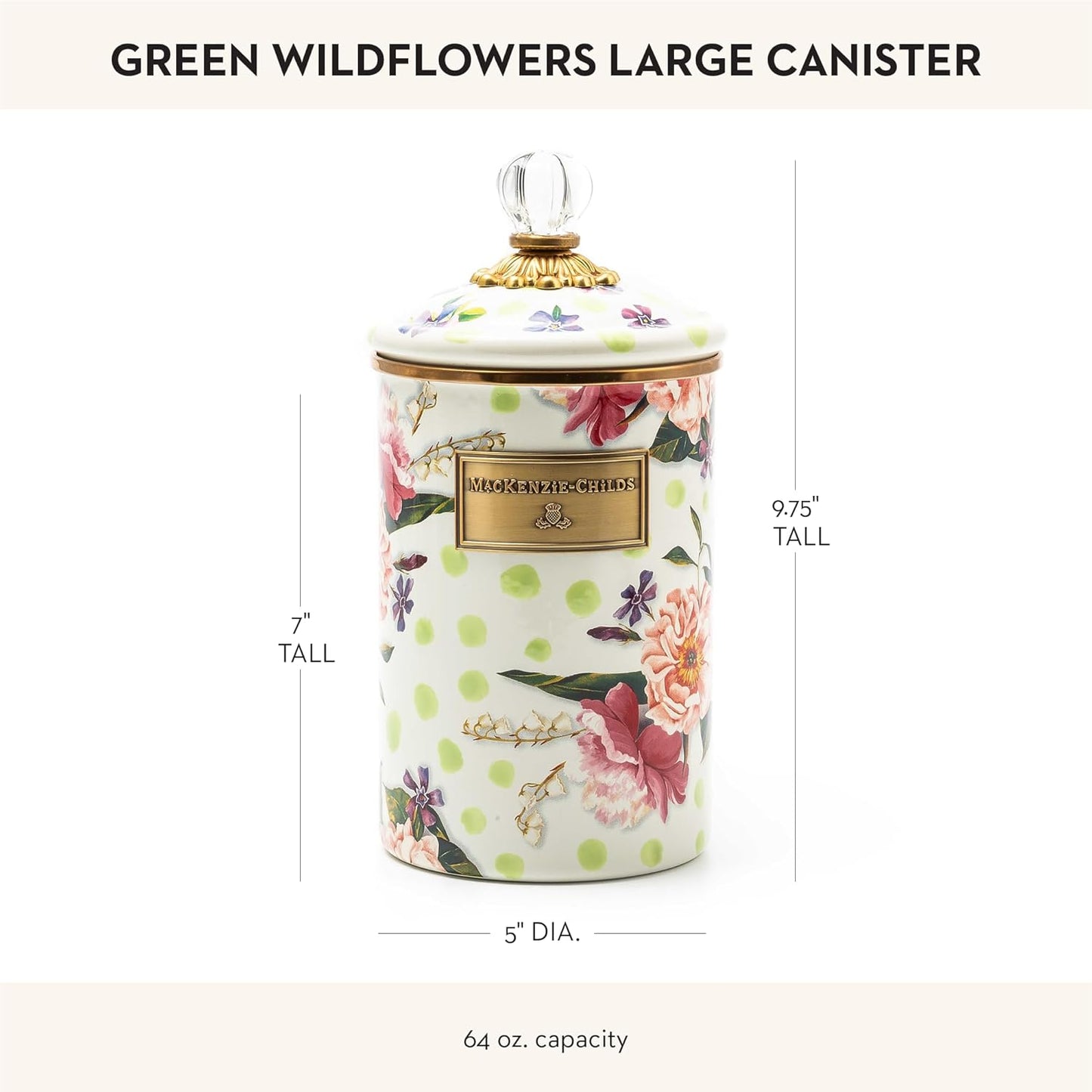 MACKENZIE-CHILDS Wildflowers Enamel Canister, Floral Kitchen Storage Container with Lid, Large