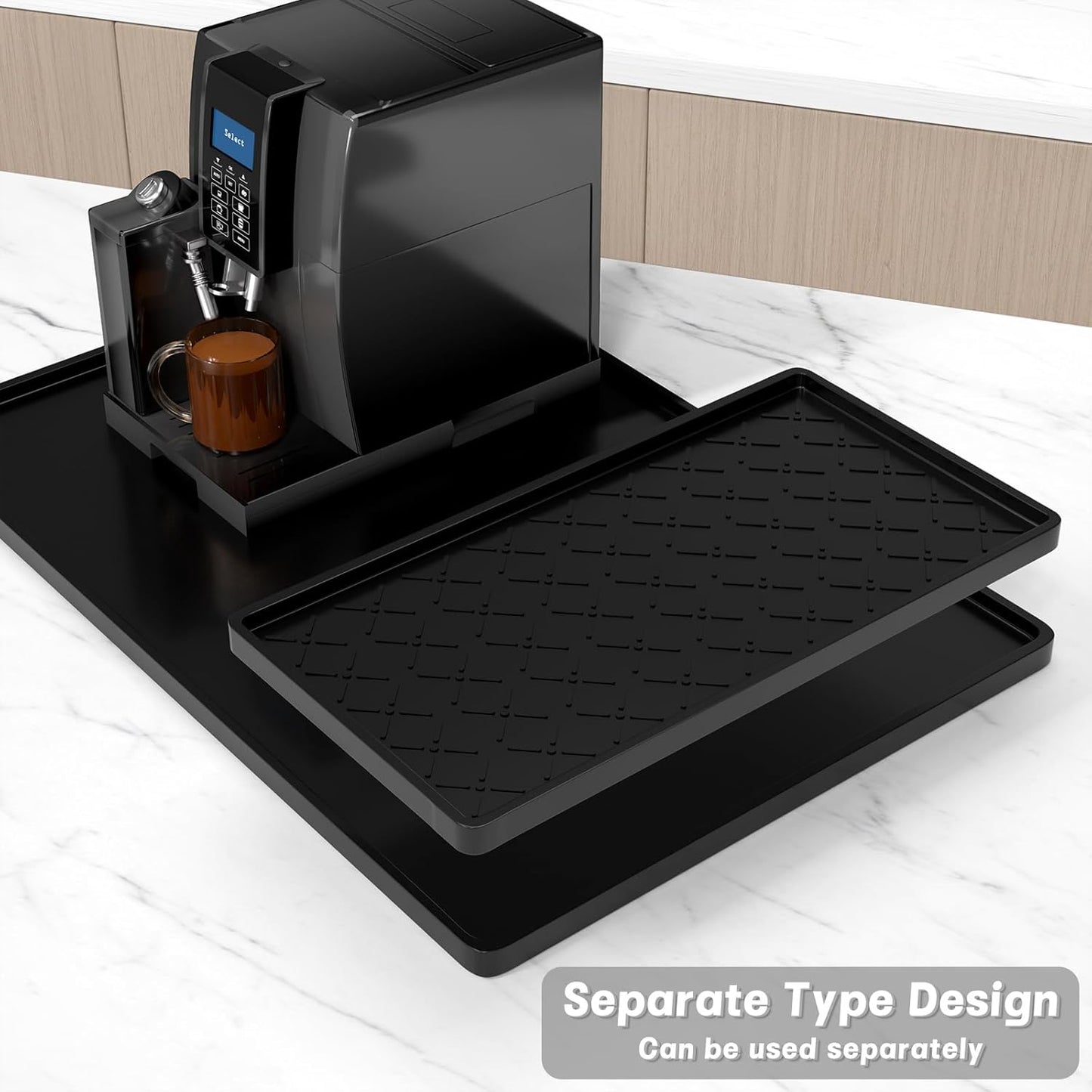Rnivvi Silicone Coffee Mat, 16" x 24" Waterproof Raised Edge Coffee Bar Mats for Espresso Machine Station Accessories, Heat Resistant Detachable Dish Drying Pad for Kitchen Counter, Dish Rack, Black