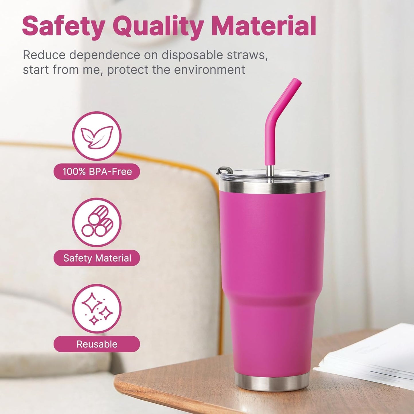 30 oz Straw for YETI Tumbler, Metal Straight Straws Reusable with Silicone Tip for BJPKPK, RTIC, WETOWETO, Beast 30 oz Tumbler, Cleaning Brush, 1 Portable Bag