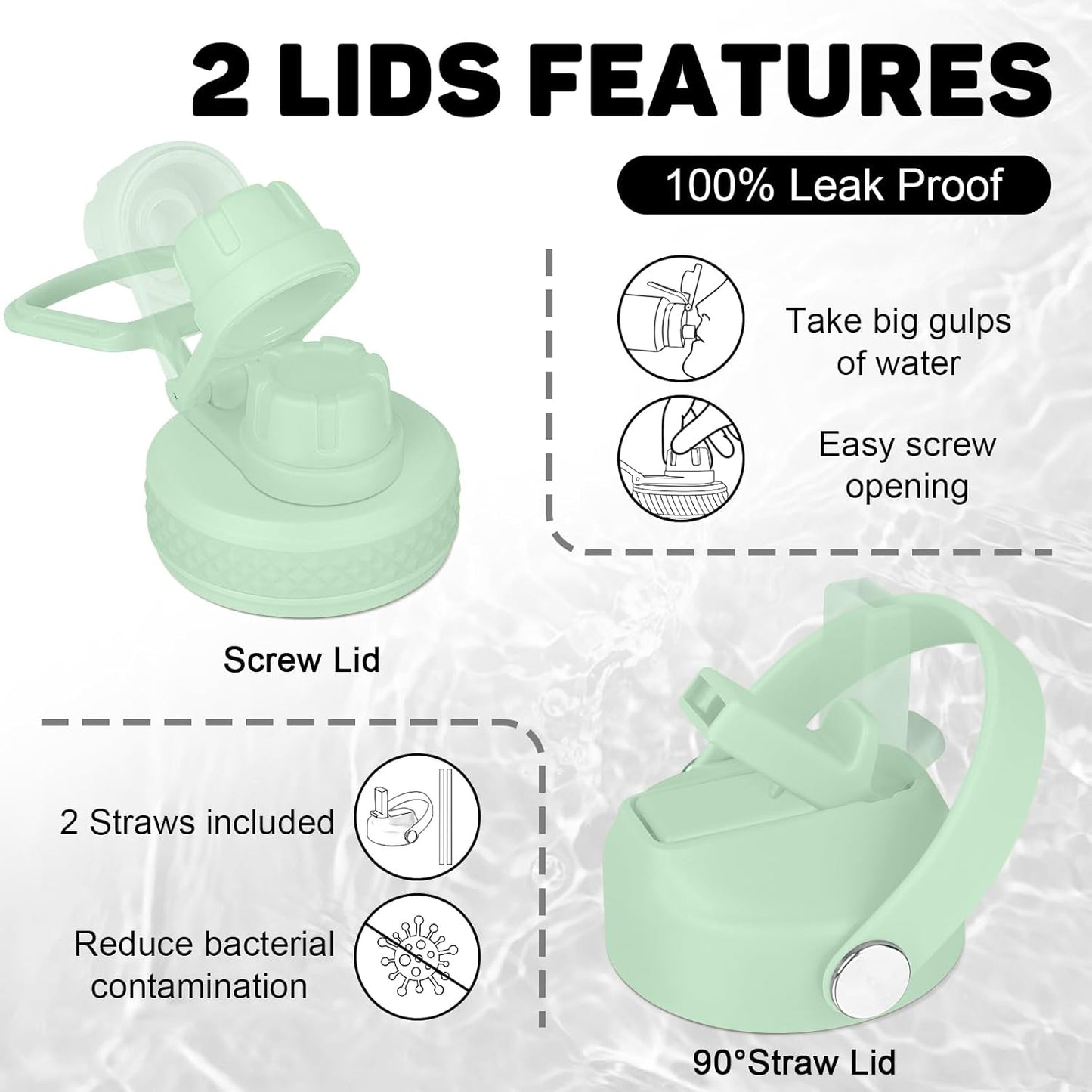 32oz Insulated Water Bottle, Fit in Any Car Cup Holder, Water Bottle with Straw Lids, Stainless Steel Insulated Water Flask Double Wall Leak-proof BPA Free to Keep Cold&Hot