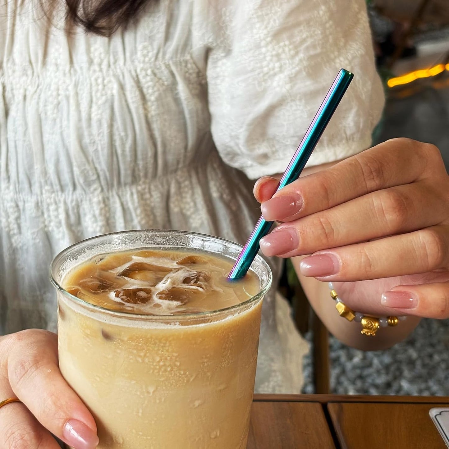 Stainless Steel Straws Metal Reusable Drinking Straw for Juice Iced Coffee Cold Beverage Water Highball Glasses 20oz Tumblers Mugs Cups, 0.24" 6mm Wide 215mm Long, Set of 8 with Brush, Colorful