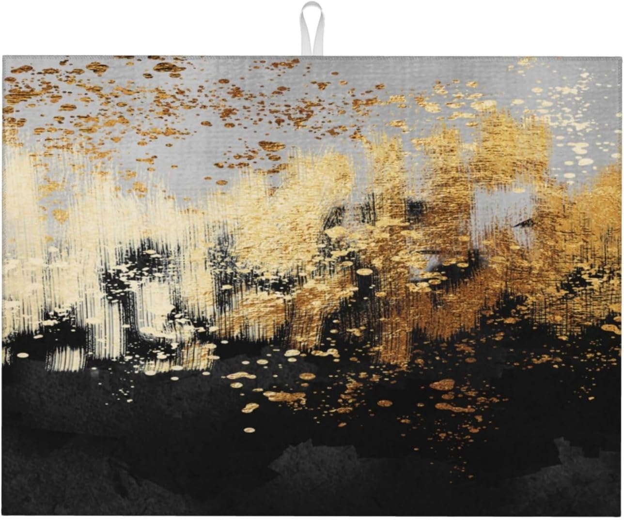Black Gold Art Splash Dish Drying Mat for Kitchen Counter, Absorbent Microfiber Abstract Modern Drying Pad, Luxury Decorative Foldable Kitchen Mat for Sink & Coffee Bar, Black Home Decor, 18 x 24 inch