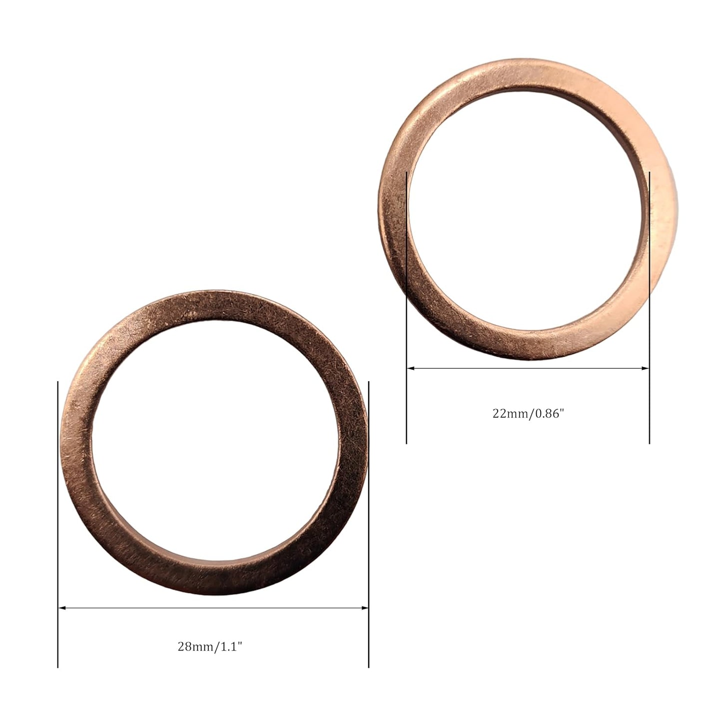 M22 Flat Washer Copper Sealing Ring, 22mm ID 28mm OD 1.5mm Thickness Metric Sealing Gasket, 20 Pieces