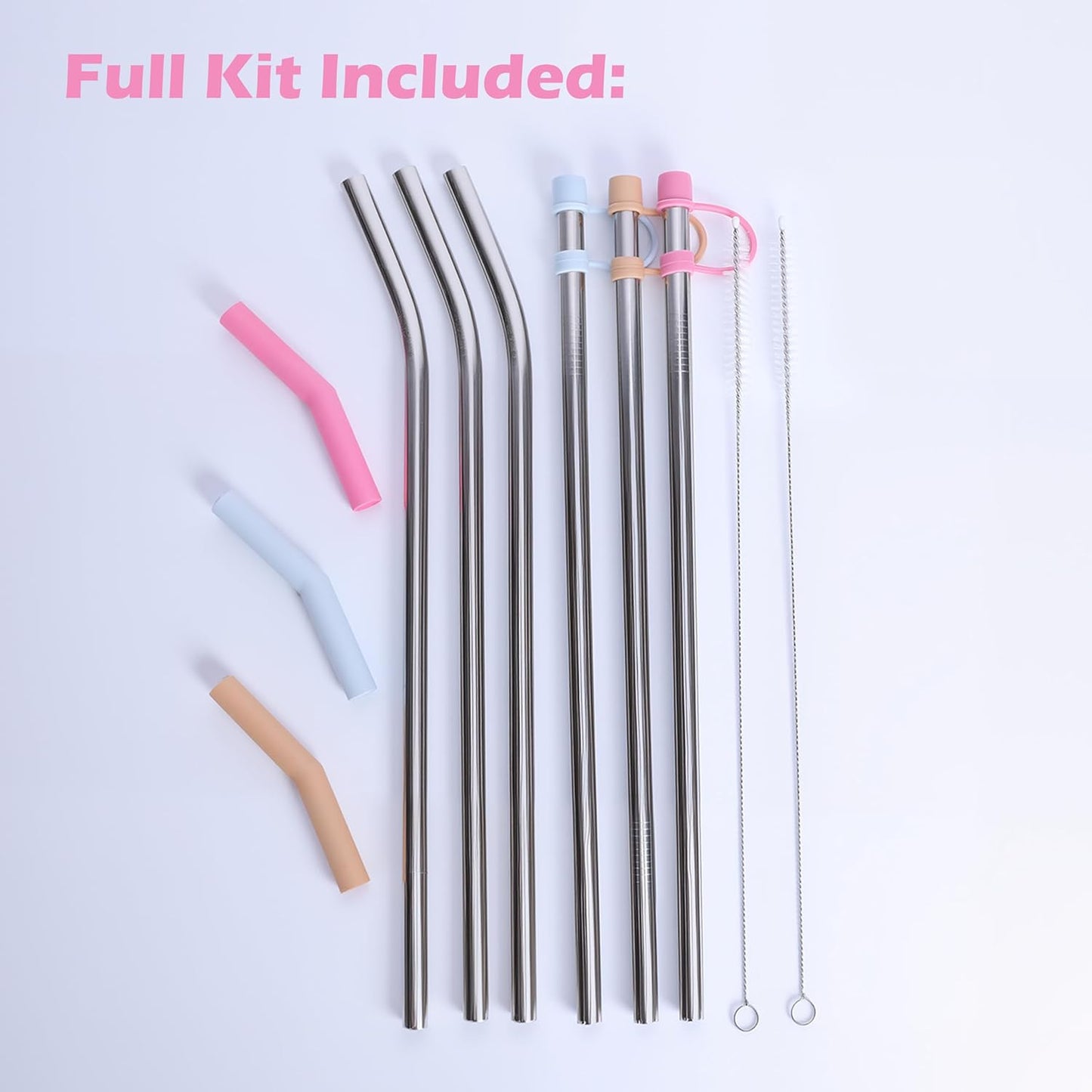 Stainless Steel Straws with covers fit Stanley 40 oz tumbler, Reusable 12 Inch Metal Straw with Silicone Tips & Cover Caps, Compatible with Stanley Quencher H2.0 (6 Pack: 3 Bent + 3 Straight)