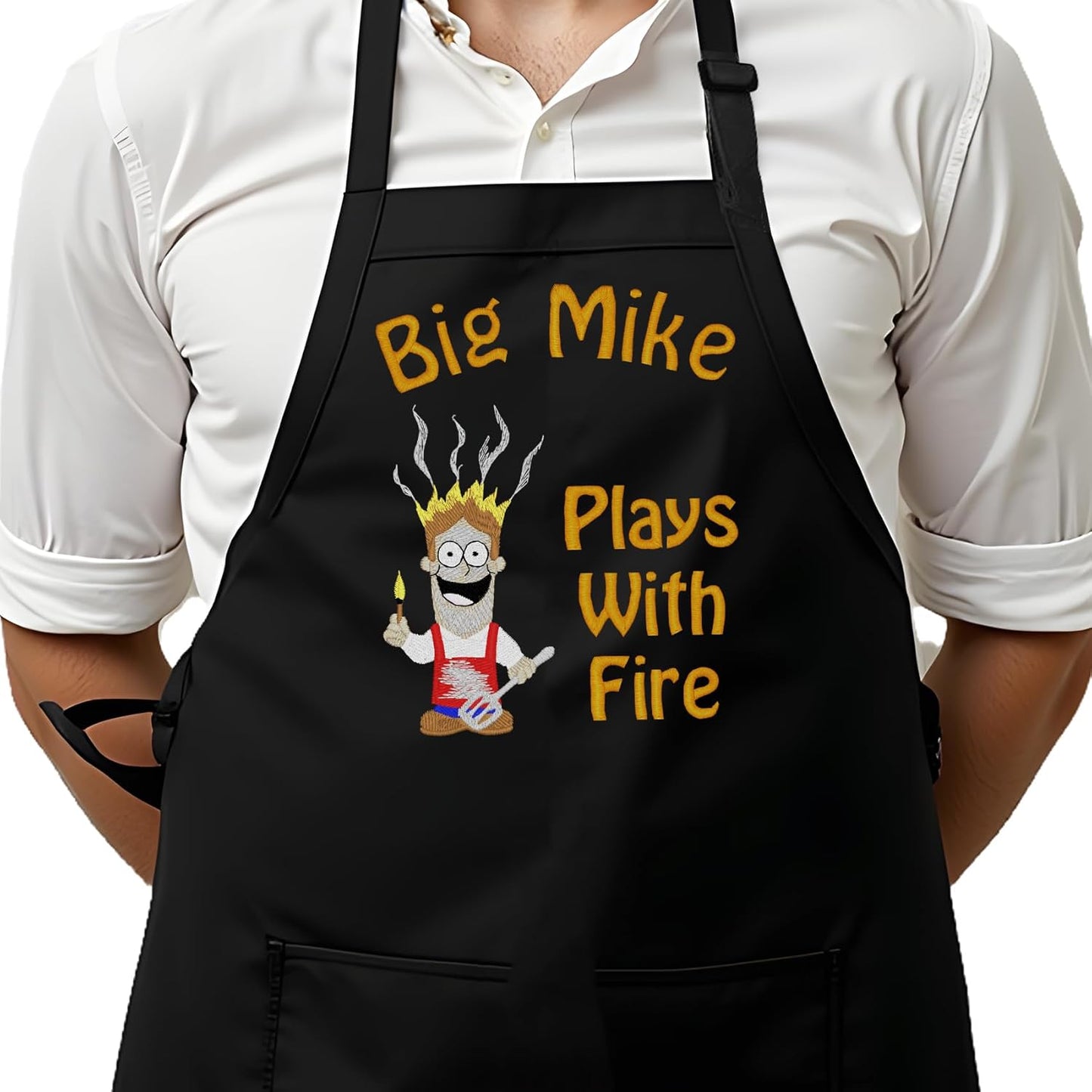 Personalized Chef Apron for Men, Custom Embroidered Design, Professional Kitchen Cooking BBQ Grilling for Dad, Decorated in USA