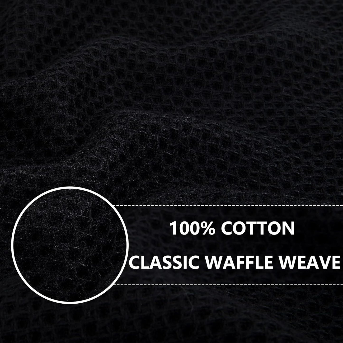 Homaxy 100% Cotton Waffle Weave Kitchen Dish Towels, Ultra Soft Absorbent Quick Drying Cleaning Towel, 13 x 28 Inches, 8-Pack, Black