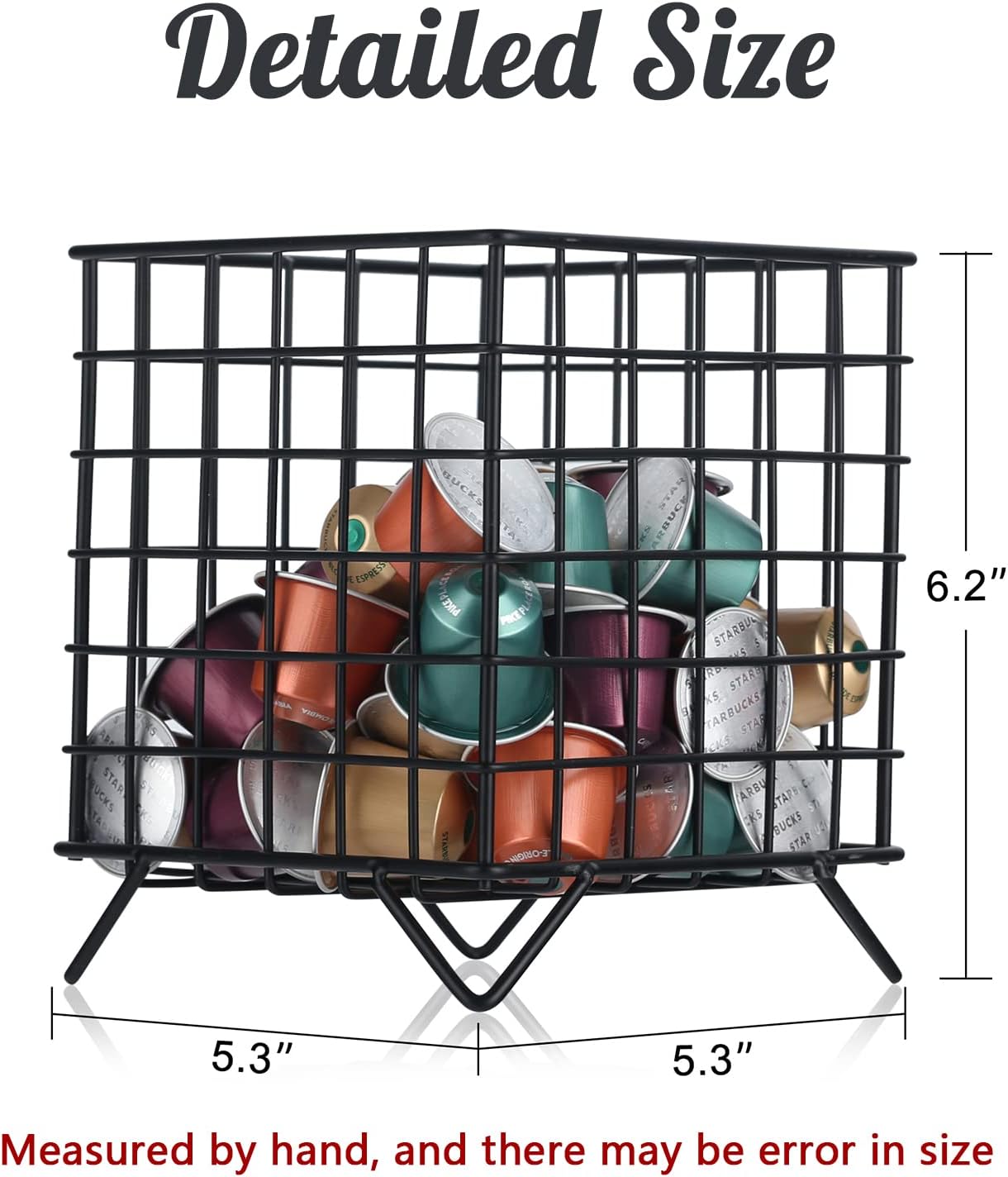 Black Wire Coffee Pod Holder Basket,Large Capacity Metal K Cup Holder Organizer,Storage Basket for Kitchen Countertop Office Coffee Bar Accessories,Creamer and Syrup Organizer