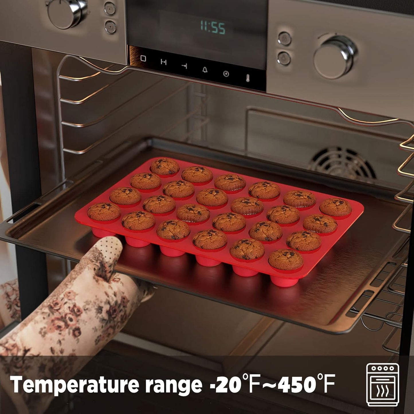 SILIVO 2-inch Deep Mini Muffin Pans Nonstick 24 Cup (2 Pack) - Mini Cupcake Pans - Silicone Muffin Tins for Muffins, Cupcakes and Egg Bites