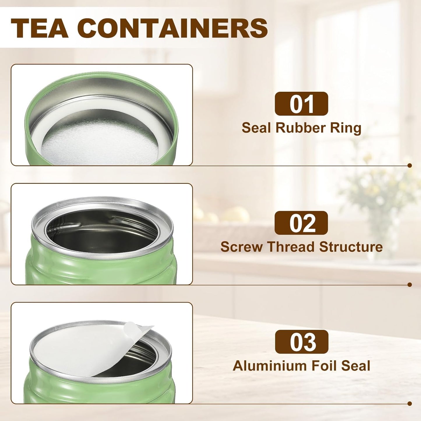 uxcell 2Pcs Round Tea Canisters, 5" x 3" Airtight Metal Tea Containers for Loose Tea, Coffee Beans, Spices - Durable, Compact, and Stylish Storage Tea Tin(Silver Green)