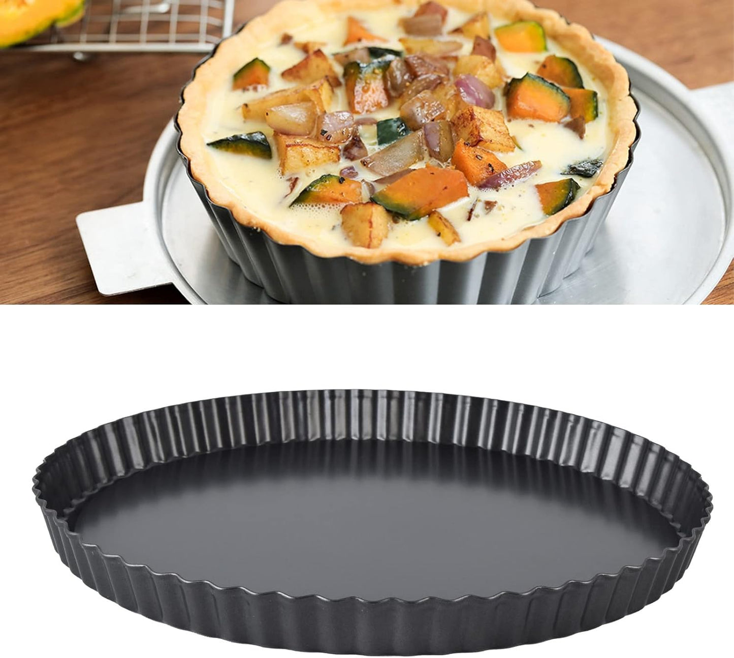 Fluted Tart Pan with Removable Bottom, Carbon Steel Round Tart Pan, Deep Baking Dish Pie Plate for Cakes Pies ([Thickened] 11-inch live bottom pie plate)