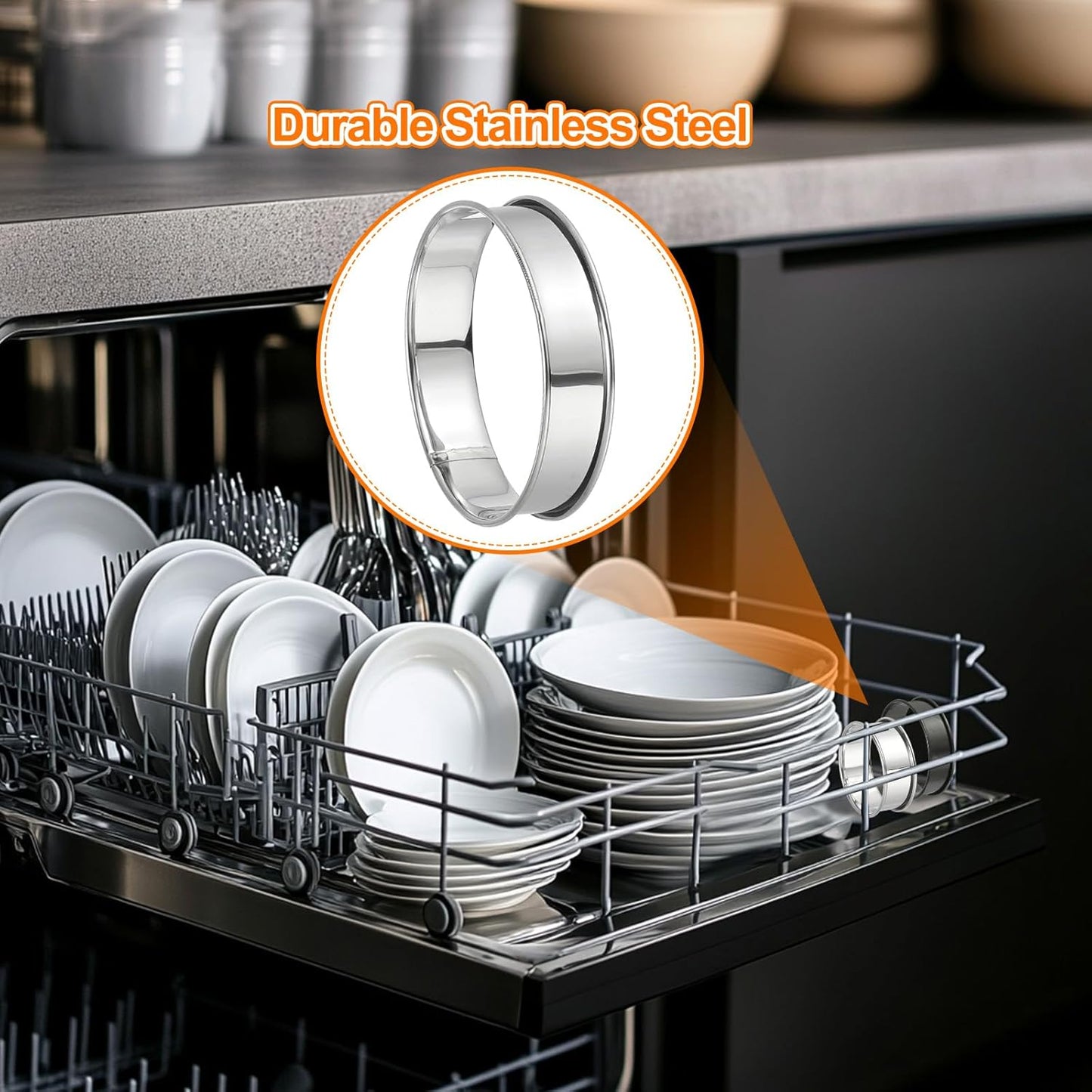 HARFINGTON 4pcs Crumpet Rings 3.94" Nonstick Round Cake Ring Stainless Steel Double Rolled English Pastry Rings for Kitchen Baking Crumpet Dessert, Silver