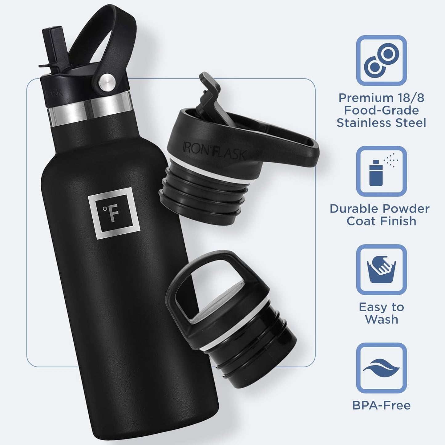 IRON °FLASK Camping & Hiking Hydration Canteens - 3 Lids (Narrow Straw Lid) Leak Proof Vacuum Insulated Stainless Steel - Hot & Cold Double Walled Sports Water Bottle - Bubble Gum, 16 Oz