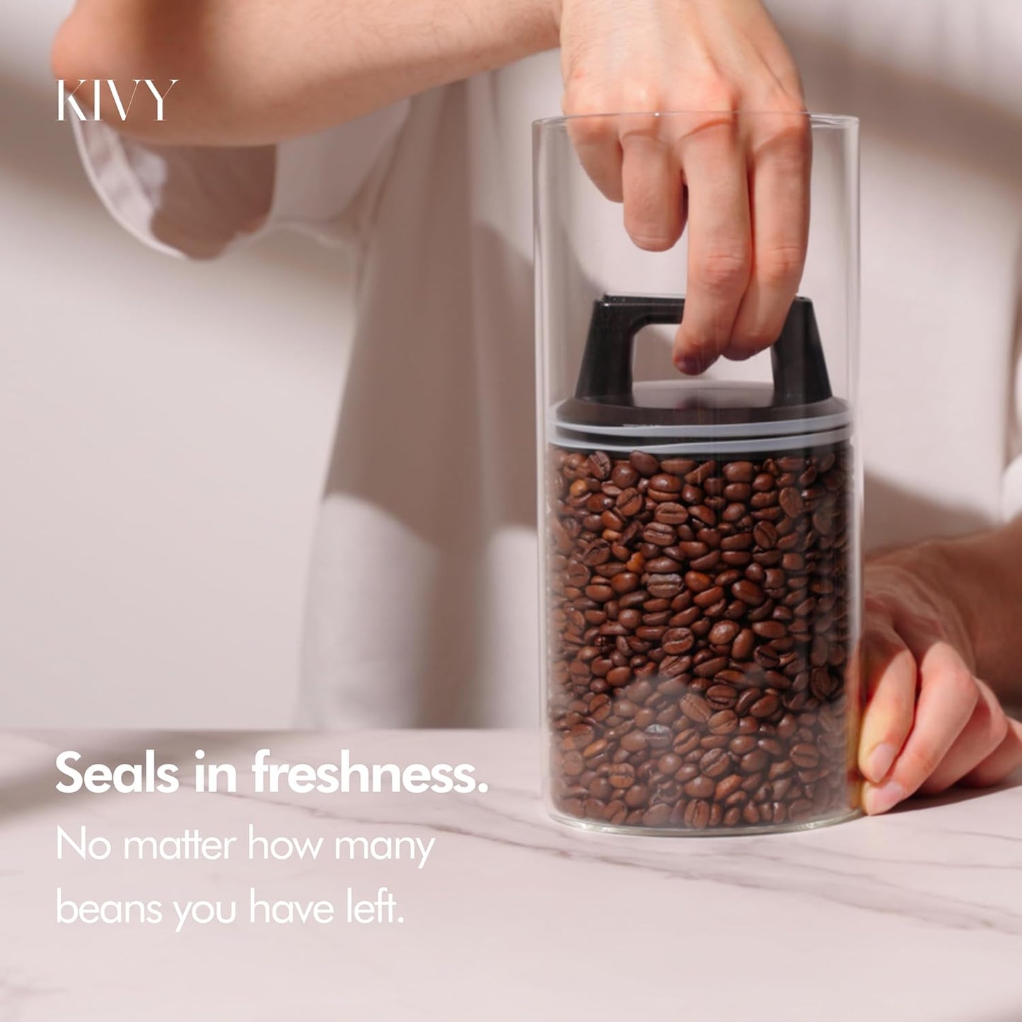 KIVY Vacuum Seal Coffee Canister [AIRTIGHT] - Coffee Canister with Airtight Lid - Airtight Jar - Air Tight Coffee Container - Coffee Storage Vacuum Canister (Stainless Steel)