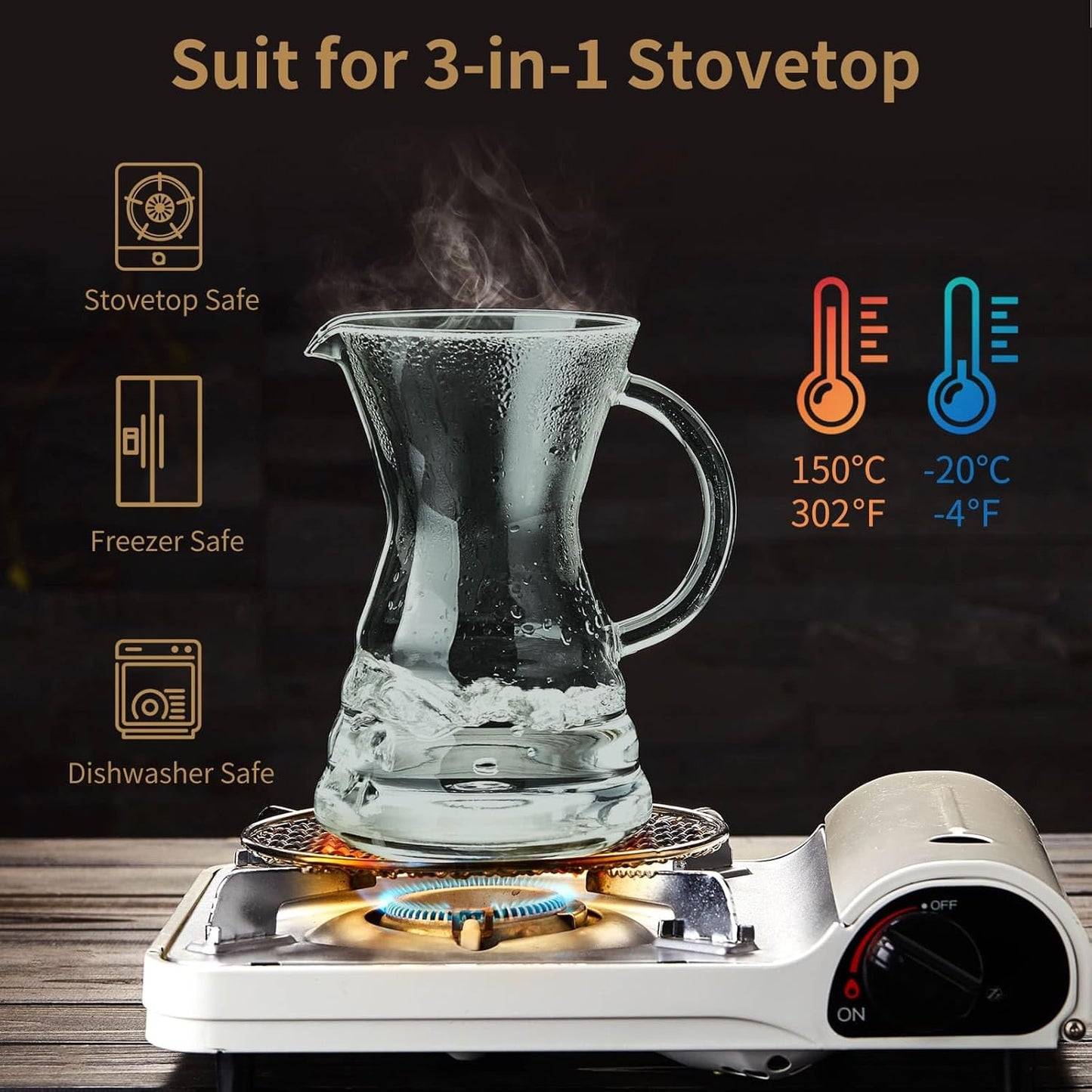 Unbreakable - Pour Over Coffee Maker with Permanent Stainless Filter 32 fl oz, Thickened Heat-Resistant Borosilicate Glass Dripper Coffee Brewer, Stovetop Safe, Ink