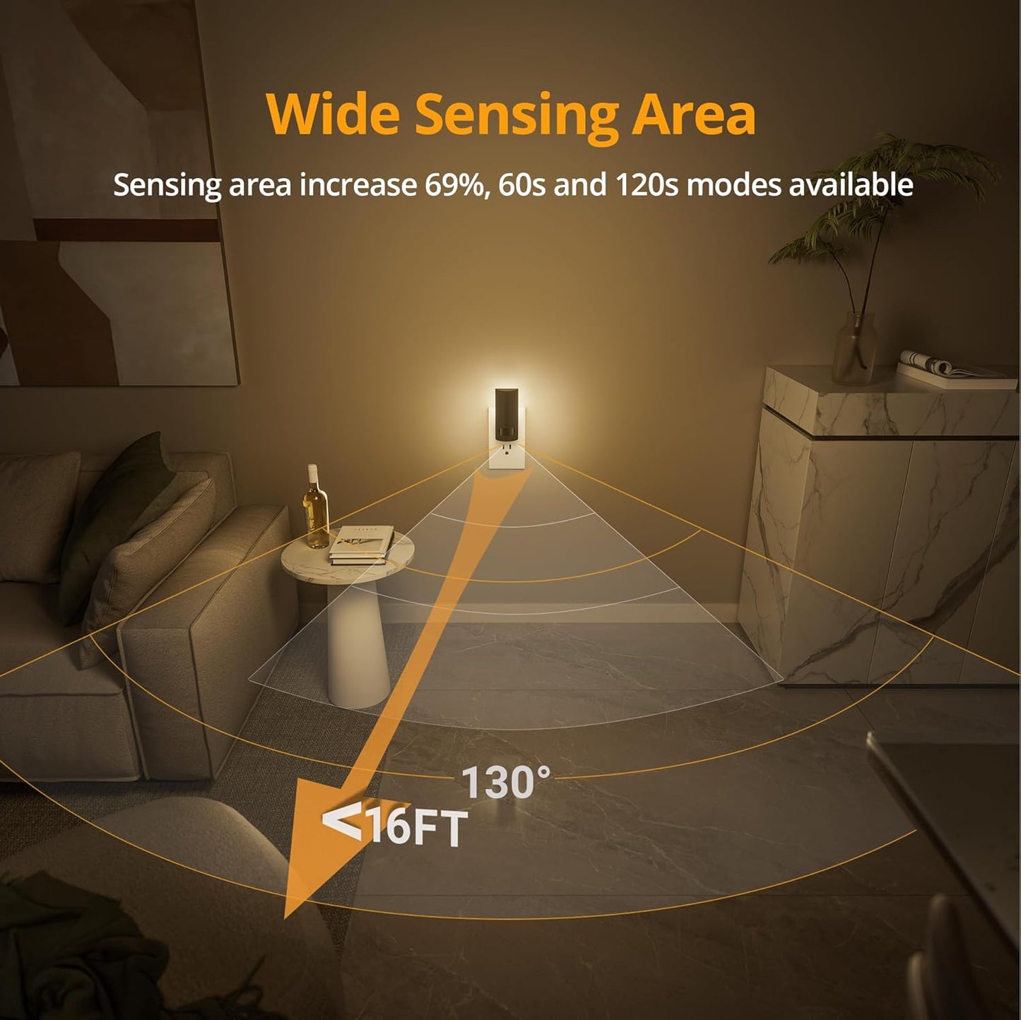 Lyridz Plug-in LED Rotatable Night Light with Motion Sensor, Dimmable Backlit Nightlight with 1-150lm Adjustable Brightness for Bathroom, Bedroom, Hallway, Stairs, 2 Pack