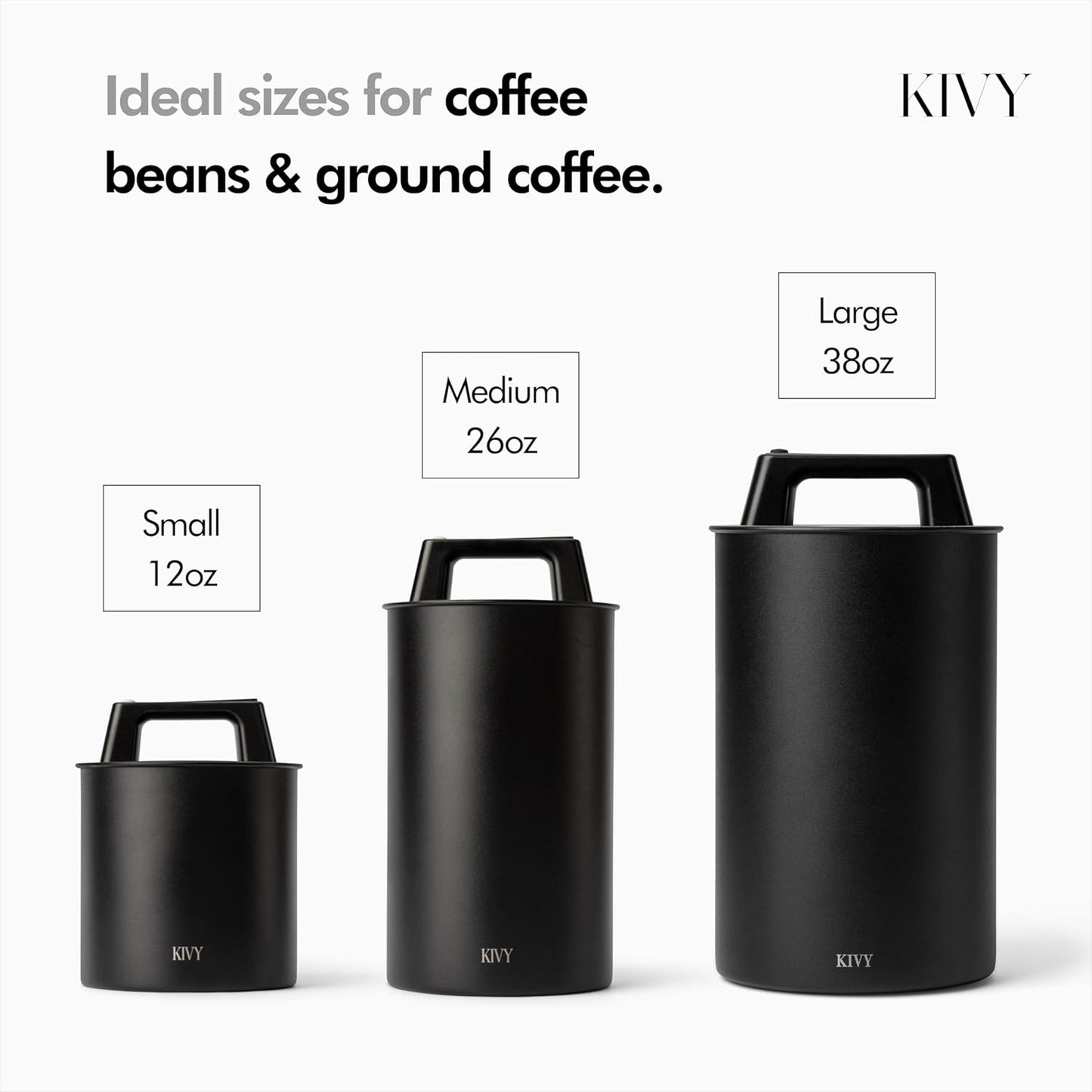 KIVY Vacuum Coffee Canister - Push Lid Preserves Coffee Aroma & Oil - Stainless Steel Airtight Coffee Canister - Container for Ground & Coffee Bean Storage - Removes Excess Air