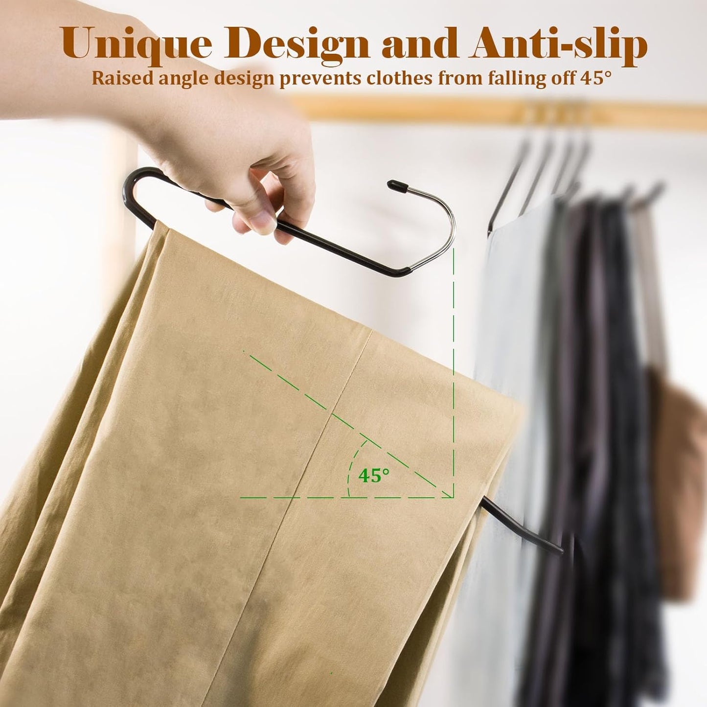 Pants Hangers,30-Pack Clothes Hangers Space Saving, Non-Slip Open-Ended Pant Hanger,Black Metal Hangers Design for Jeans,Slacks,Scarf (Black)