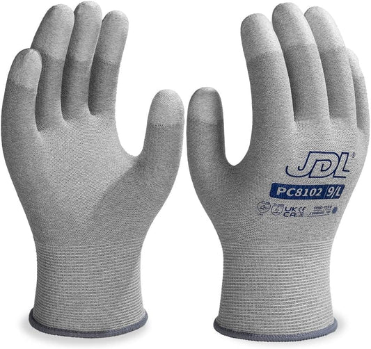 JDL ESD Work Gloves, Anti-Static Gloves for PC Building, Computer Installation & Repair, High Resistance Carbon Fiber Gloves, 6 pairs, Small