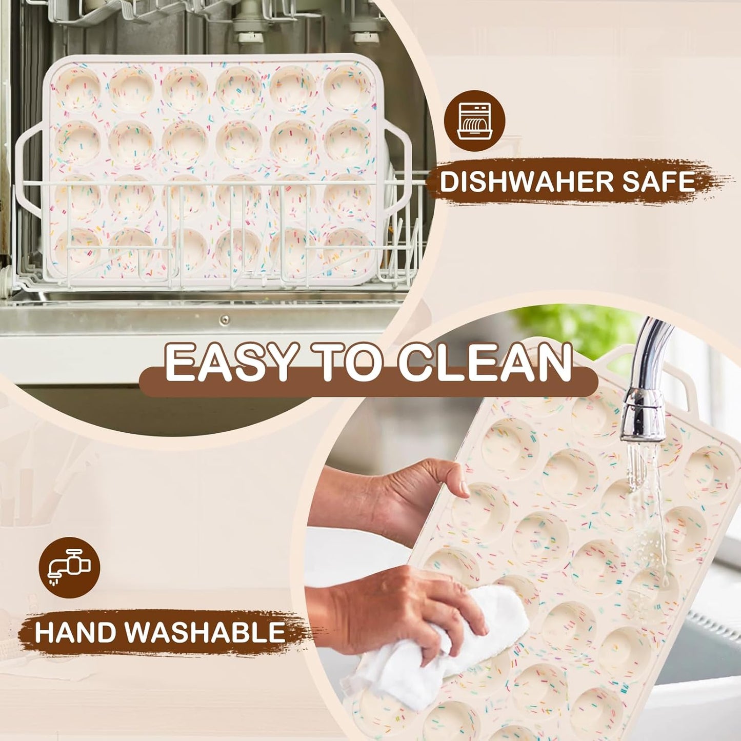 Silicone Mini Muffin Pan, 24 Cups Muffin Tin Baking Mold With Reinforced Stainless Steel Frame Inside, Nonstick Bakeware Cupcake Pan BPA Free