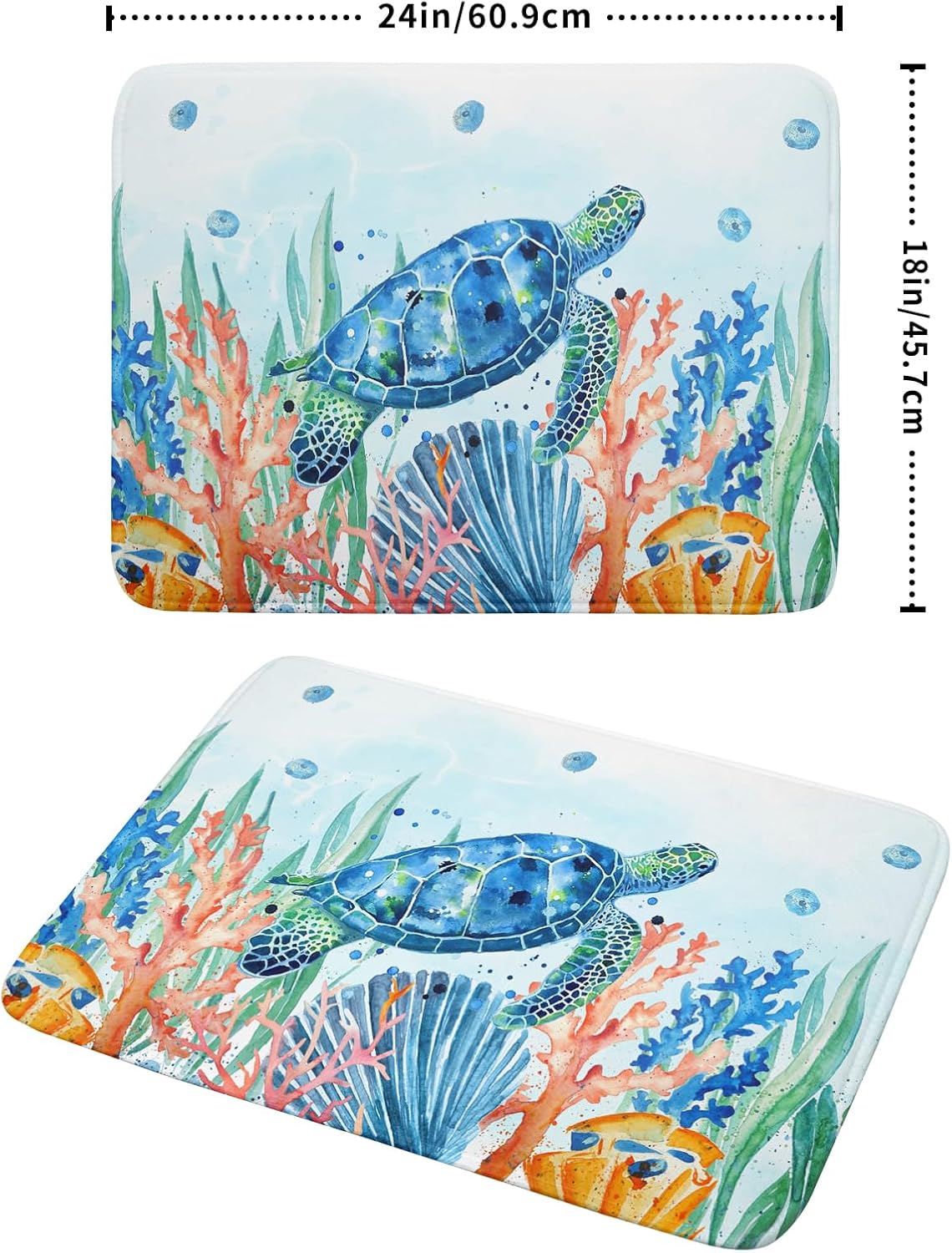 Giwawa Sea Turtle Dish Drying Mat 18x24in Watercolor Blue Tortoise Dish Drainer Mats Nautical Ocean Coral Seashell Seaweed Microfiber Dish Drying Pad for Kitchen Countertop Large Decor