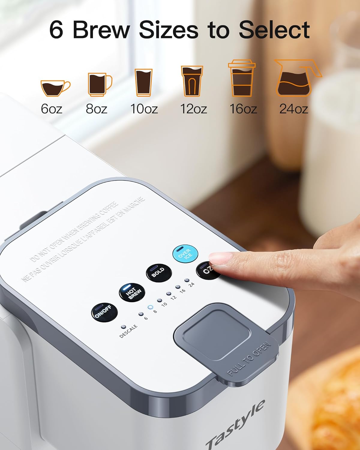 Single Serve Hot & Iced Coffee Maker with Strong Brew, 40oz Removable Reservoir, 6 Brew Sizes, Compatible with K Cup and Grounds, Compact for Home, Office, RV and Dorm, White (2.0 Version)