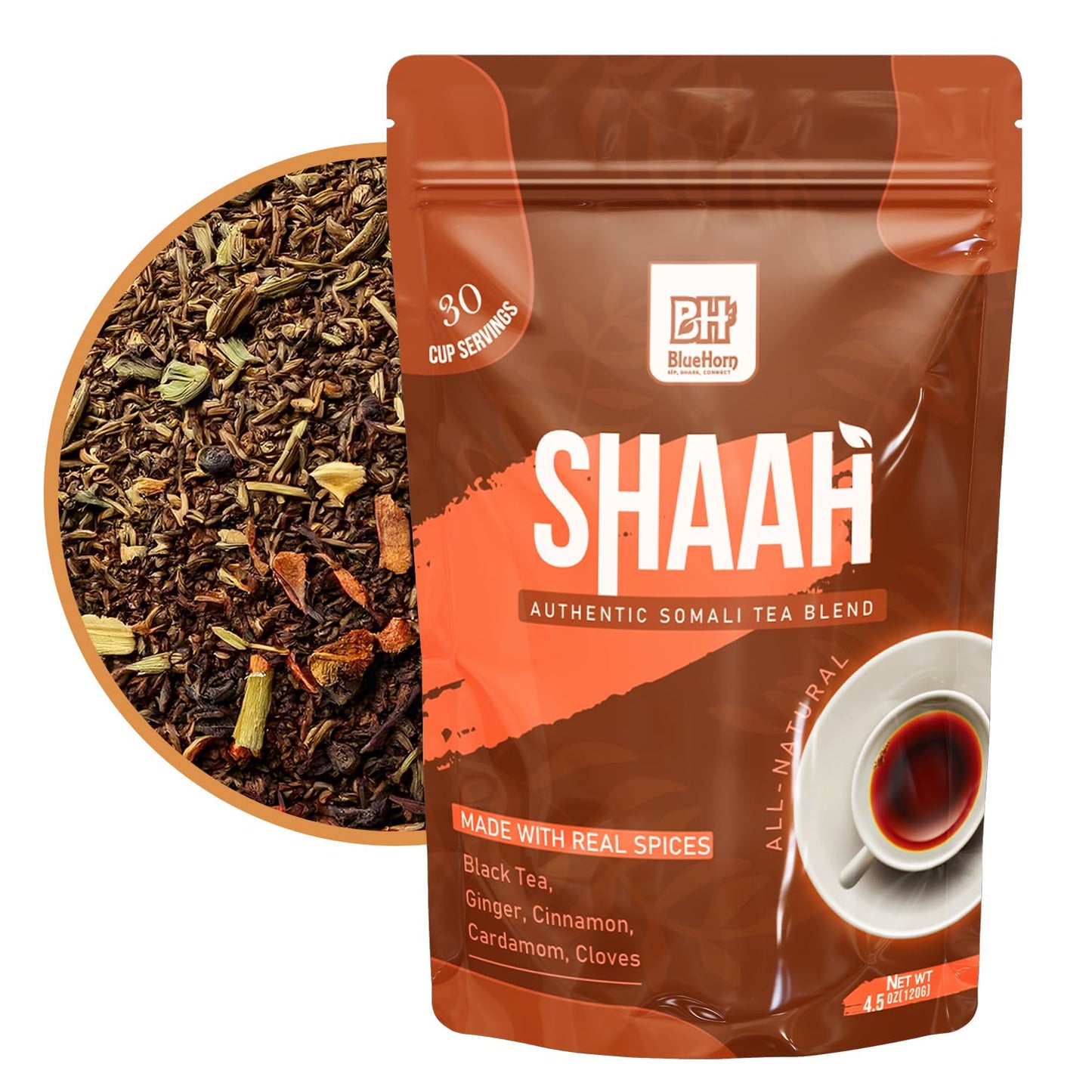 Loose Leaf Chai Black Tea with Ginger, Cardamom & Clove – Spiced African Tea Inspired by Somali Tradition – 4.4oz | Makes 30 Cups | Shaah Organic Tea Blend