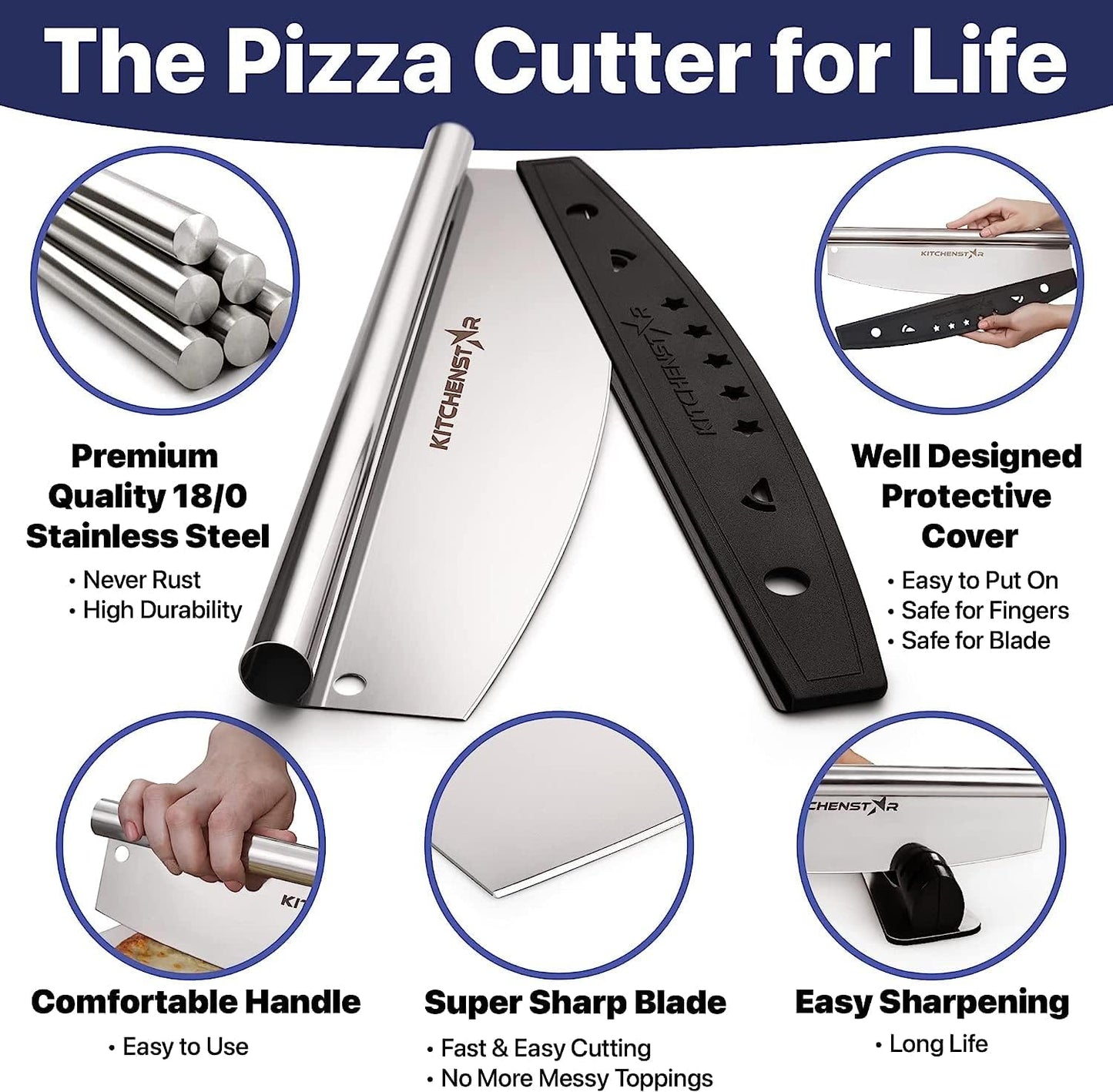 12" Pizza Making Kit (Set of 2) - 12" Pizza Cutter Rocker Knife with Blade Cover + 9.5" Stainless Steel Pizza Peel with Folding Handle- Ultimate Pizza Oven Accessories