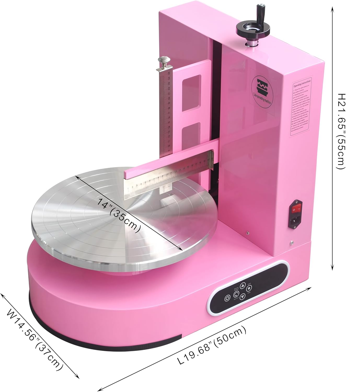 Semi Automatic Birthday Cake Smoothing Coating Machine, AC110V 4-14in Cake Cream Spreading Machine, Cakes Decorating Cream Coating Machine Turntable with Graduated Scraper, Baking Supplies (Pink)