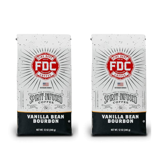 Fire Department Coffee - Vanilla Bourbon Coffee - Gives Back to Firefighters - Vanilla Bean Bourbon Infused Ground - Non-Alcoholic - Roasted in the USA - Veteran Owned (12 oz, Pack of 2)