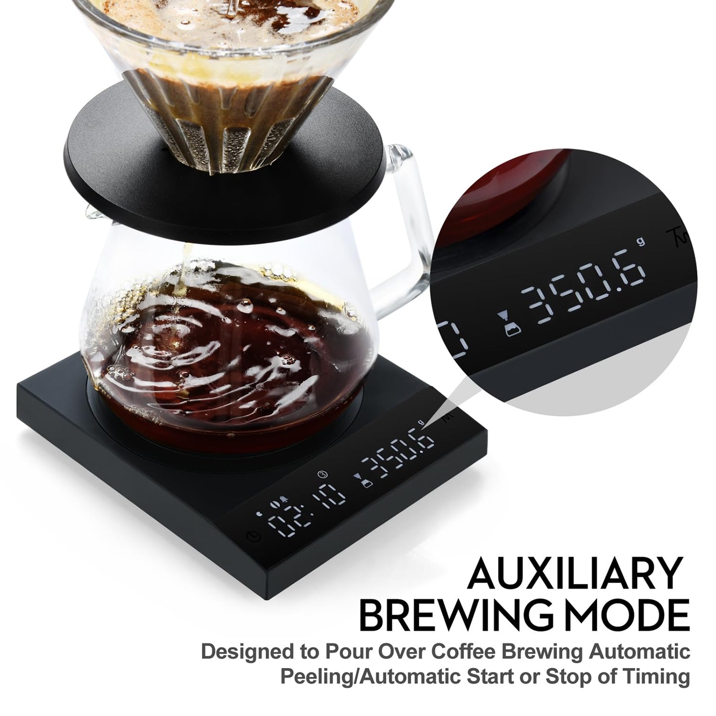 Rechargeable Mini Coffee Scale with Timer,FSJCOFFEE Espresso Scale Metal Body 2kg/0.1g Precision Coffee Scale, for Pour-Over Coffee,Portable Digital Kitchen Scale, Food Scale with Auto Timer (Black)