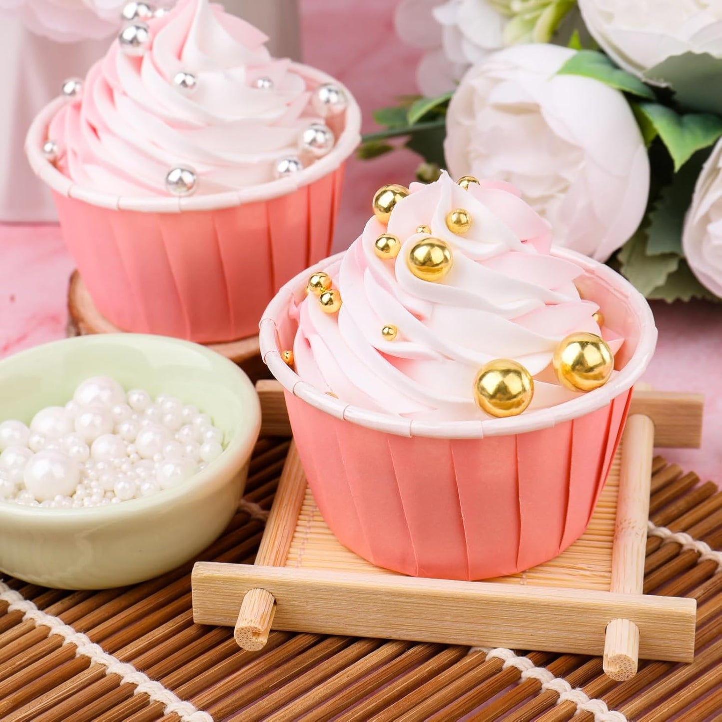 Pink Sprinkles for Cake Decorating, 6 Sizes Mix Edible Pearl Sugar Sprinkles for Baking Cupcake Cookies Ice Cream Topping Cake Decorations 4.6 oz