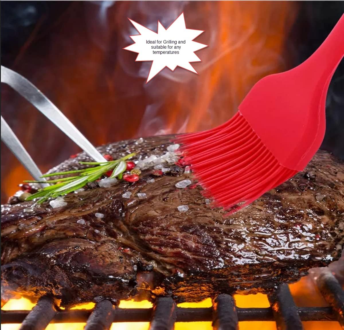 10" Silicone Pastry Basting BIG SIZE Brushes Heat Resistant BPA Free for BBQ Grill Barbecue & Kitchen Baking Cooking Marinating Oil Brushes Soft Bristles Long Handle (3, 10 Inches)