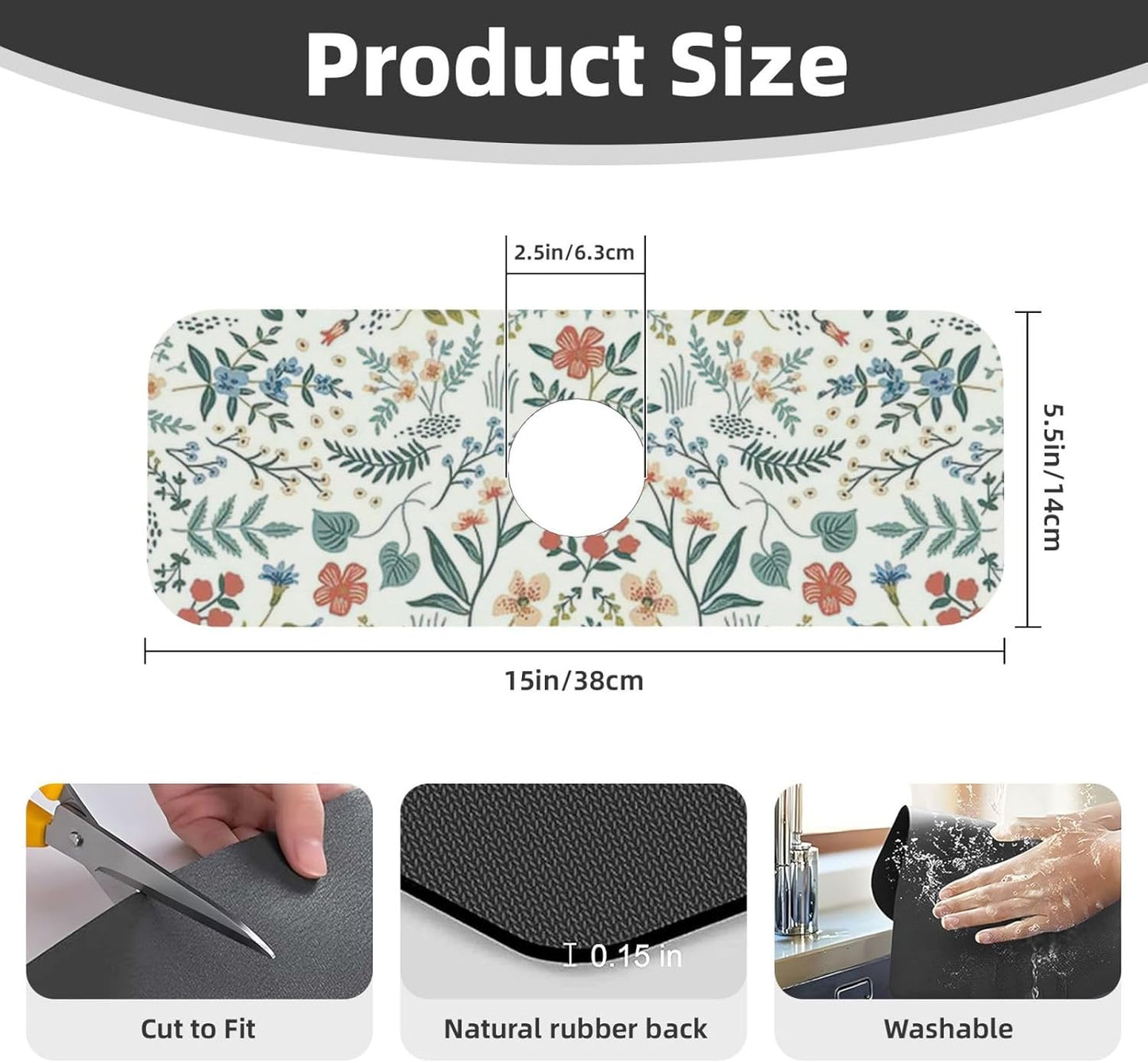 2Pcs Dish Drying Mats Faucet Mats Sets Large Size Coffee Mats Sink Faucet Mat Splash Guard for Kitchen Counter Bathroom Sink Coffee Bar Kitchen Decor (Wildflowers 1, 18"x24" 15" x 5.5"Set)