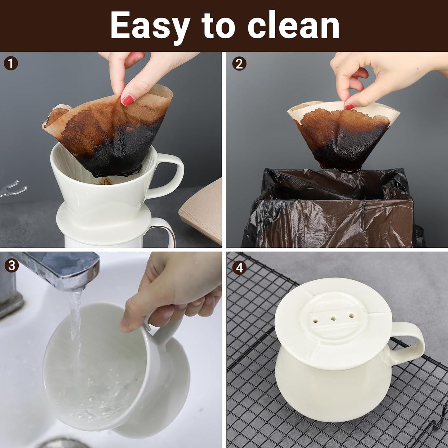 Segarty Pour Over Coffee Maker Set - Single Cup White Ceramic Coffee Dripper With 200 Pcs Size #2 Cone Filters, Slow Drip Manual Brewer for Home, Office, Travel, Camping