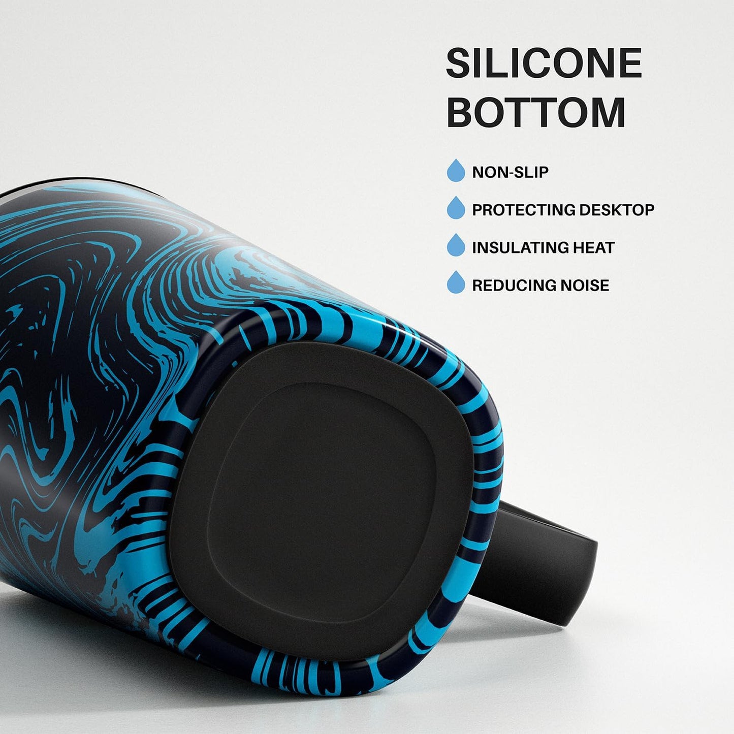 Ideus Vacuum Insulated Coffee Mug, 16oz Reusable Stainless Steel Thermal Double Walled cup with Handle and Slider Lid for Hot & Cold Beverages, BPA Free (Blue Zebra)