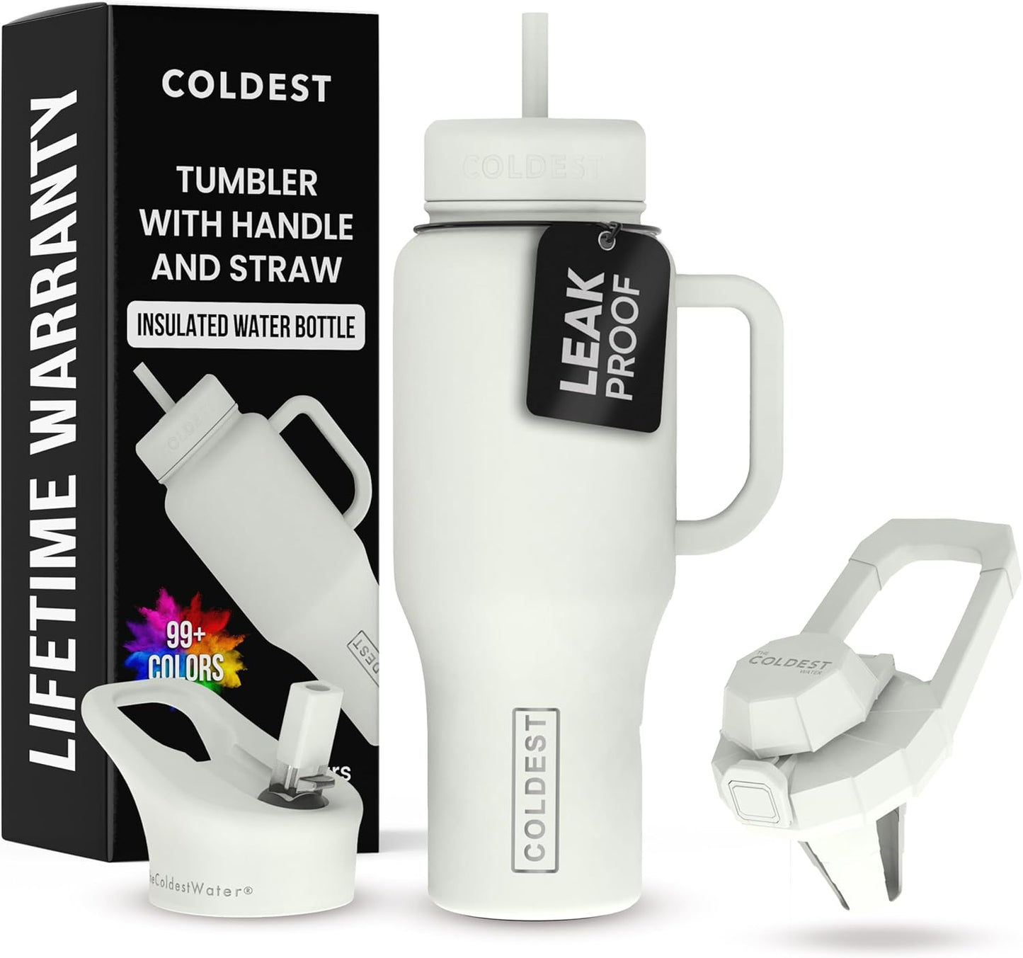 Coldest 40 oz Tumbler with Handle and Straw - 100% Leak Proof Insulated Tumbler with Lid and Straw (3 Lids) - Stainless Steel Tumblers for Women & Men - Cup Holder Friendly Base, 36 oz (Margarita)